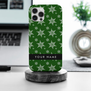 White Snowflakes, Green, Your name, Personalize iPhone 15 Pro Max Case