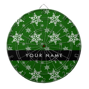 White Snowflakes, Green, Your name, Personalize Dartboard