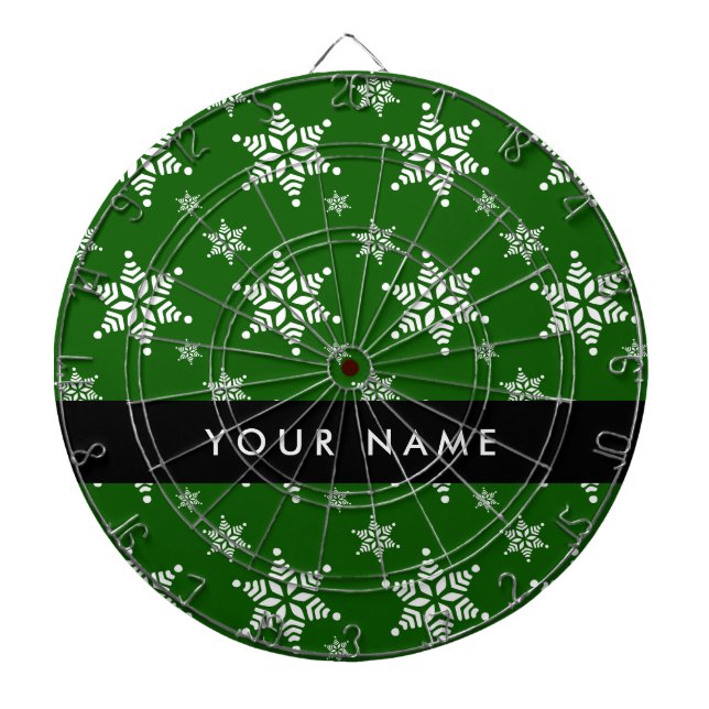 White Snowflakes, Green, Your name, Personalize Dartboard (Front)
