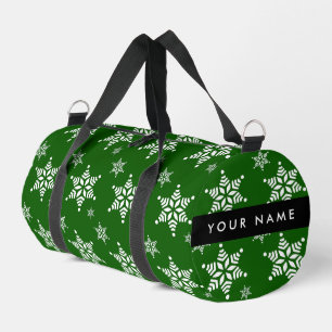 White Snowflakes, Green, Your name, Personalize Duffle Bag