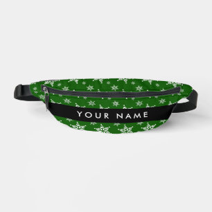 White Snowflakes, Green, Your name, Personalize Fanny Pack
