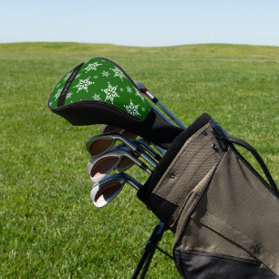White Snowflakes, Green, Your name, Personalize Golf Head Cover