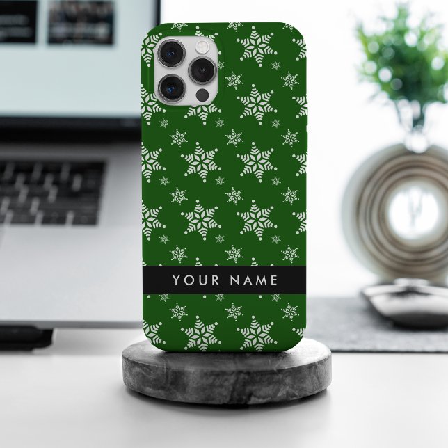 White Snowflakes, Green, Your name, Personalize iPhone Case (Creator Uploaded)