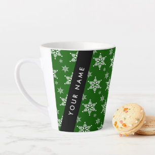 White Snowflakes, Green, Your name, Personalize Latte Mug