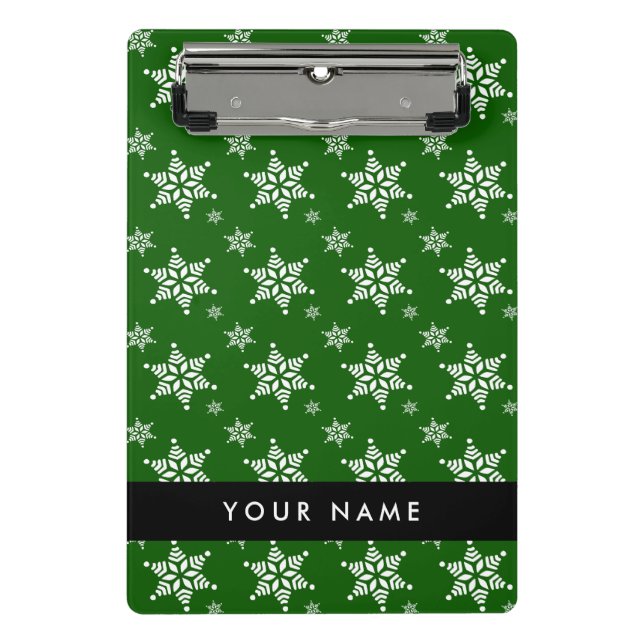 White Snowflakes, Green, Your name, Personalize Mini Clipboard (Front)