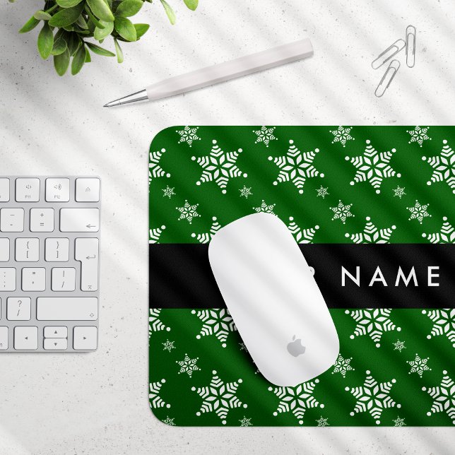 White Snowflakes, Green, Your name, Personalize Mouse Pad (Creator Uploaded)