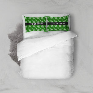 White Snowflakes, Green, Your name, Personalize Pillowcase