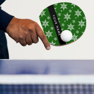 White Snowflakes, Green, Your name, Personalize Ping Pong Paddle