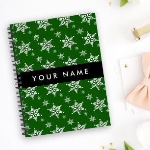White Snowflakes, Green, Your name, Personalize Planner