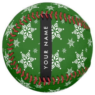 White Snowflakes, Green, Your name, Personalize Softball