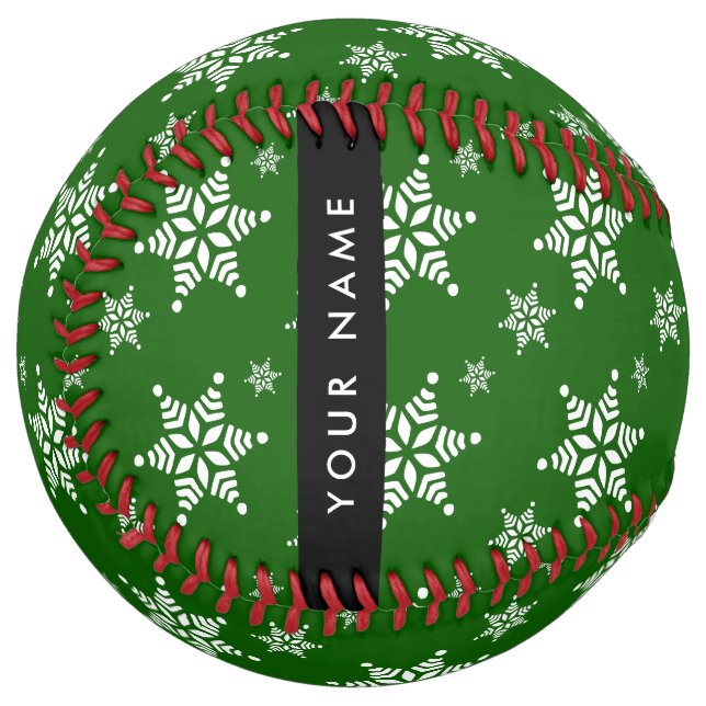 White Snowflakes, Green, Your name, Personalize Softball (Front Left)