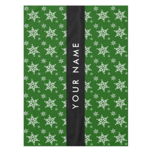 White Snowflakes, Green, Your name, Personalize Tablecloth