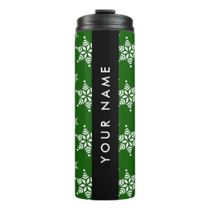 White Snowflakes, Green, Your name, Personalize Thermal Tumbler