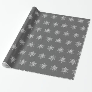 White Snowflakes Grey Background Wrapping Paper