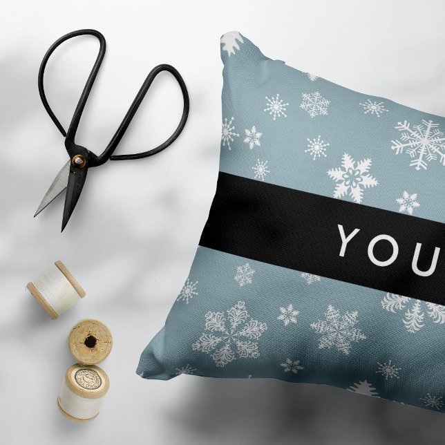 White Snowflakes, Grey, Your name, Personalize Accent Pillow (Creator Uploaded)