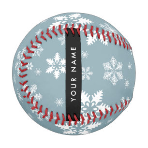 White Snowflakes, Grey, Your name, Personalize Baseball