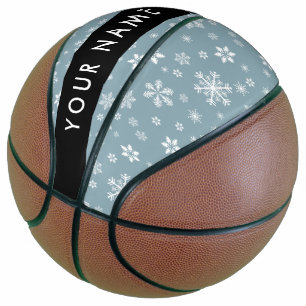 White Snowflakes, Grey, Your name, Personalize Basketball