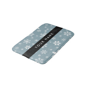 White Snowflakes, Grey, Your name, Personalize Bath Mat