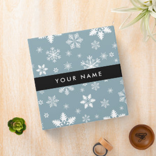 White Snowflakes, Grey, Your name, Personalize Binder
