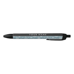 White Snowflakes, Grey, Your name, Personalize Black Ink Pen