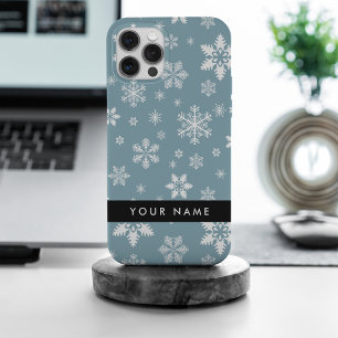 White Snowflakes, Grey, Your name, Personalize iPhone 15 Pro Max Case