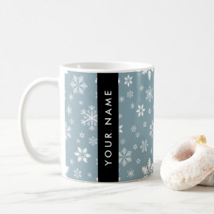 White Snowflakes, Grey, Your name, Personalize Coffee Mug