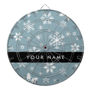 White Snowflakes, Grey, Your name, Personalize Dartboard