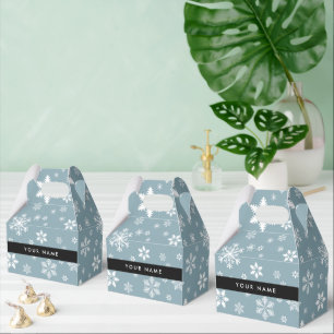 White Snowflakes, Grey, Your name, Personalize Favor Box