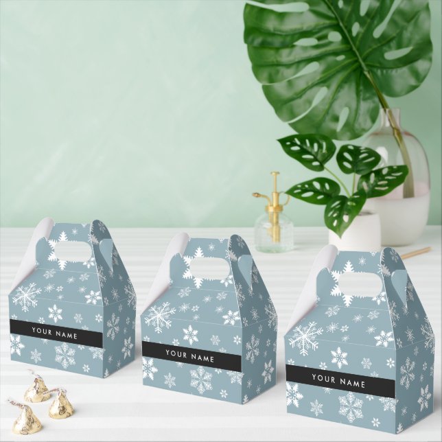White Snowflakes, Grey, Your name, Personalize Favor Box (Multiple)