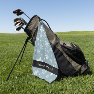 White Snowflakes, Grey, Your name, Personalize Golf Towel