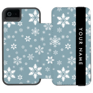 White Snowflakes, Grey, Your name, Personalize Incipio Watson™ iPhone 5 Wallet Case