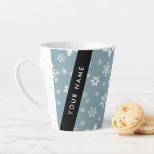 White Snowflakes, Grey, Your name, Personalize Latte Mug