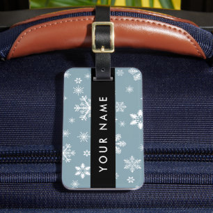 White Snowflakes, Grey, Your name, Personalize Luggage Tag