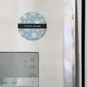 White Snowflakes, Grey, Your name, Personalize Magnet