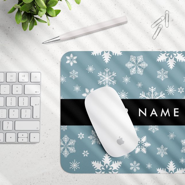 White Snowflakes, Grey, Your name, Personalize Mouse Pad (Creator Uploaded)
