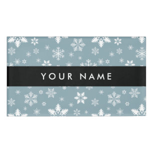 White Snowflakes, Grey, Your name, Personalize Name Tag