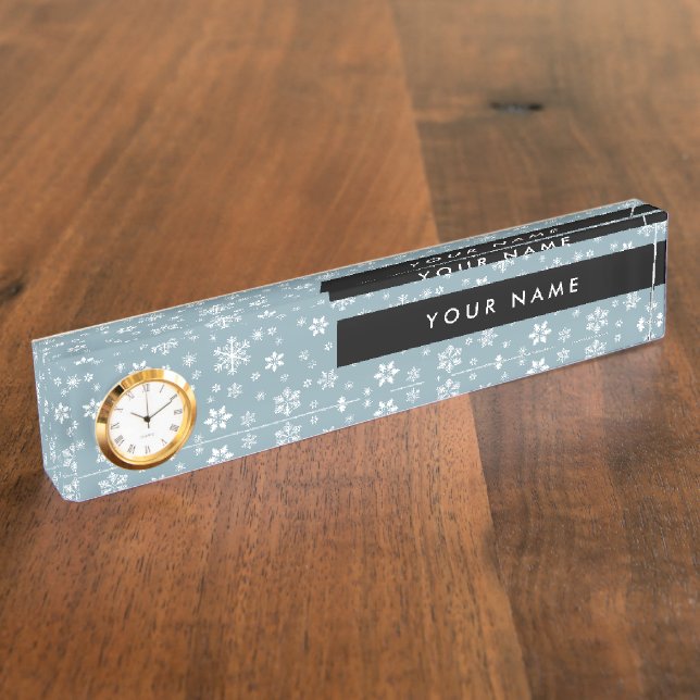 White Snowflakes, Grey, Your name, Personalize Nameplate (Side)