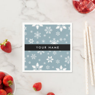 White Snowflakes, Grey, Your name, Personalize Napkin