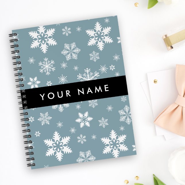 White Snowflakes, Grey, Your name, Personalize Notebook (Creator Uploaded)