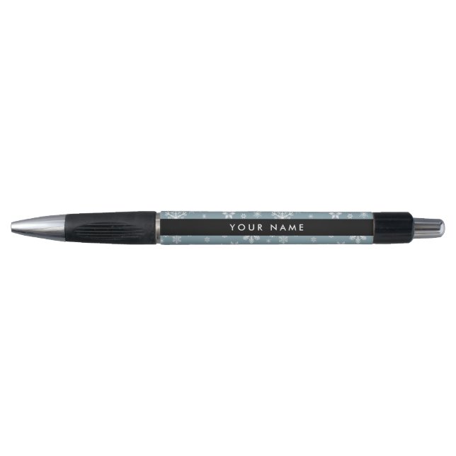 White Snowflakes, Grey, Your name, Personalize Pen (Front)
