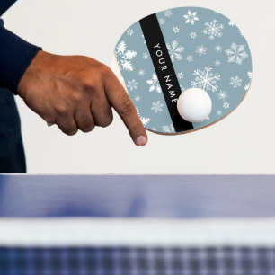 White Snowflakes, Grey, Your name, Personalize Ping Pong Paddle