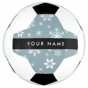 White Snowflakes, Grey, Your name, Personalize Soccer Ball