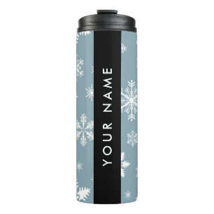 White Snowflakes, Grey, Your name, Personalize Thermal Tumbler