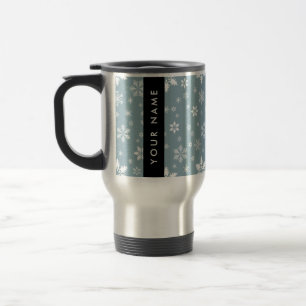 White Snowflakes, Grey, Your name, Personalize Travel Mug