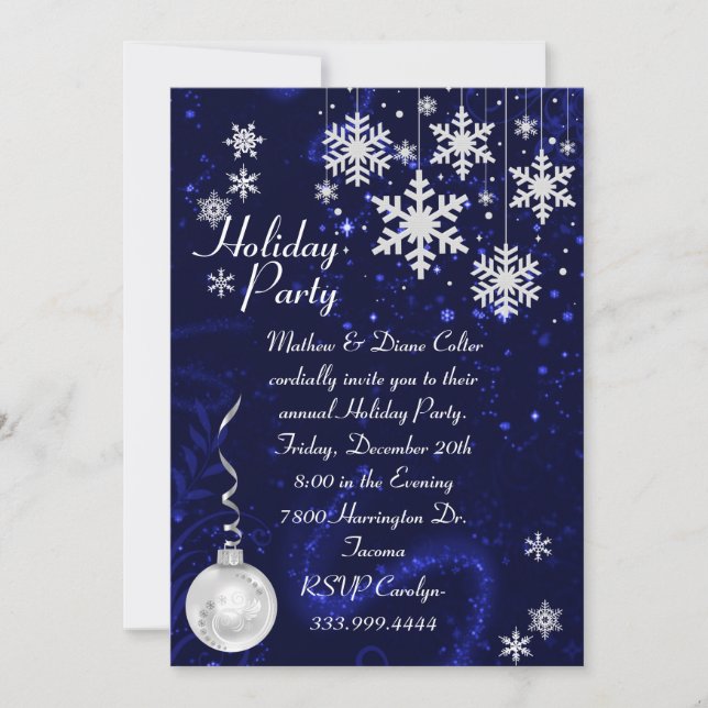 White Snowflakes Invitation de fête de vacances (Devant)