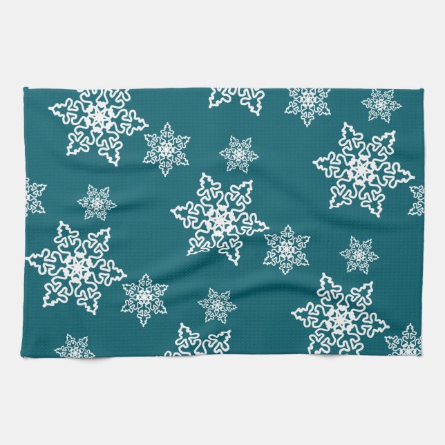 White snowflakes  kitchen towel (Horizontal)