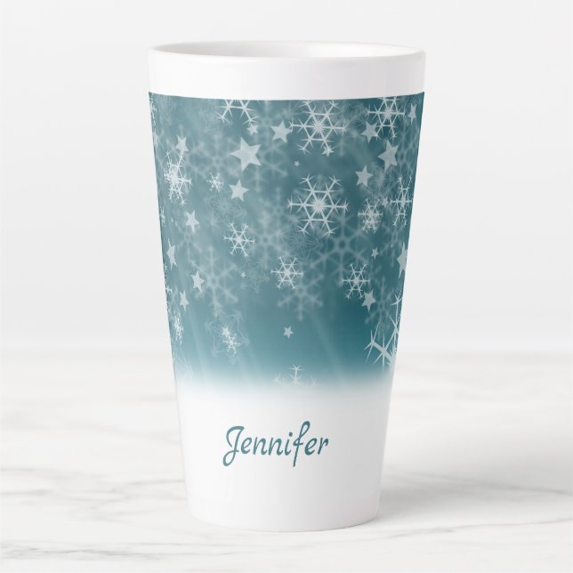 White Snowflakes Latte Mug (Front)