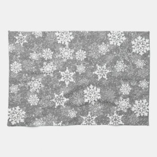 White Snowflakes Luxurious Grey Elegant Christmas Kitchen Towel