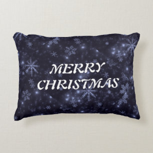 White Snowflakes Midnight Blue Background Decorative Pillow