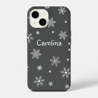 white snowflakes name iPhone 14 case